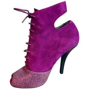 Askalice Peep Toe Lace Up Bootie Fuchsia Pink High Heel Size 9/40
